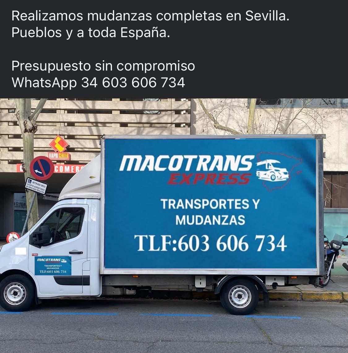 Camión Macotrans de transportes y mudanzas en Sevilla